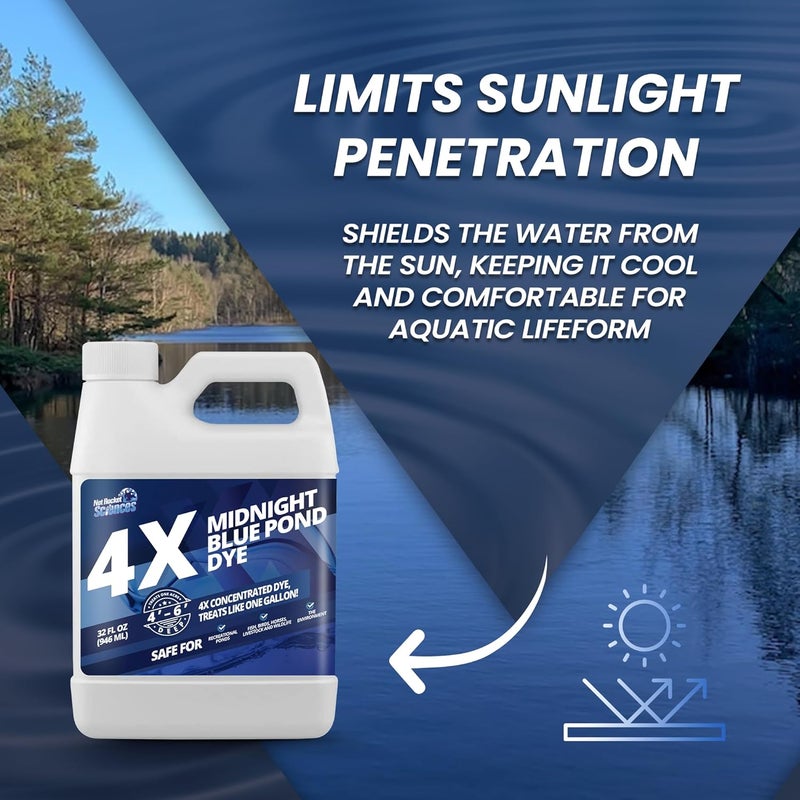 Not Rocket Sciences 32oz Midnight Blue Pond Dye, 4X Concentrate Pond Dye Blue, Dark Natural Looking Aquashade for Beautiful Lake Water, Long-Lasting Colorant, Protects Against Sunlight - Ideal for Fish & Wildlife - Image 4